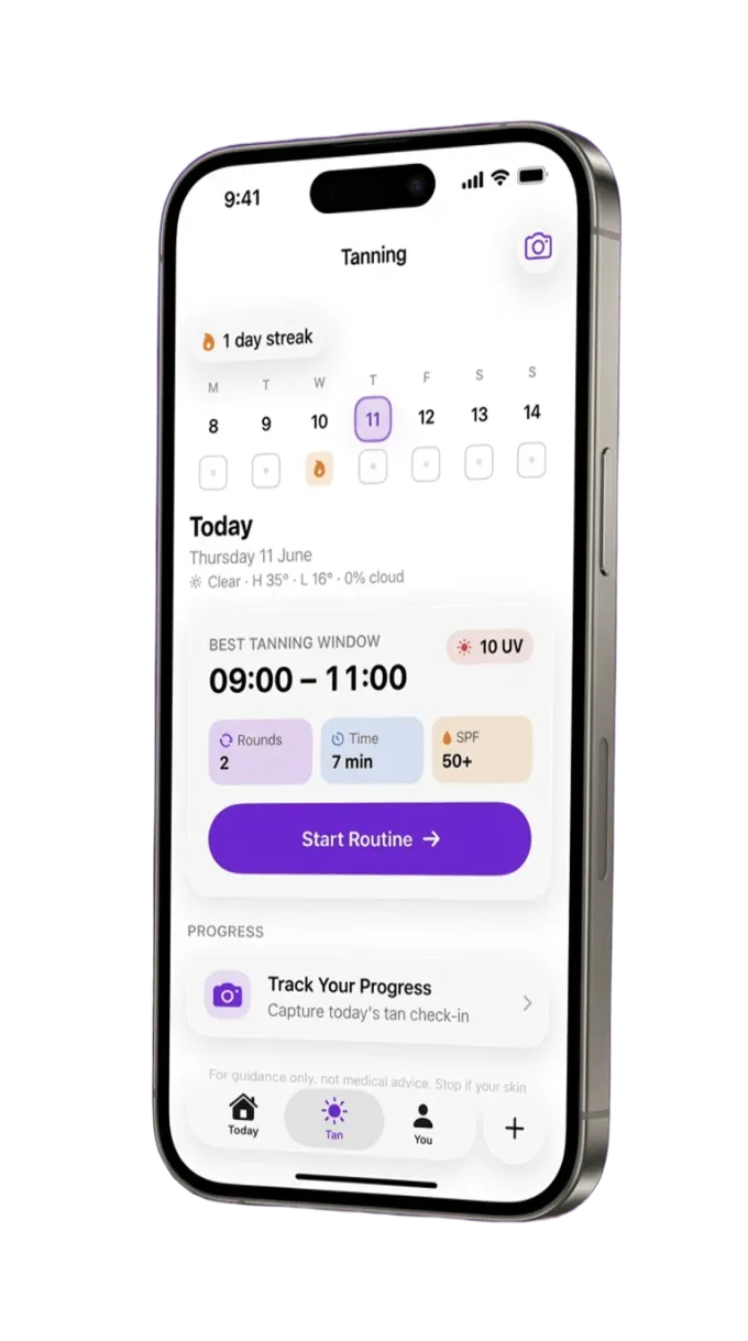 Suntic guided tanning routine screen
