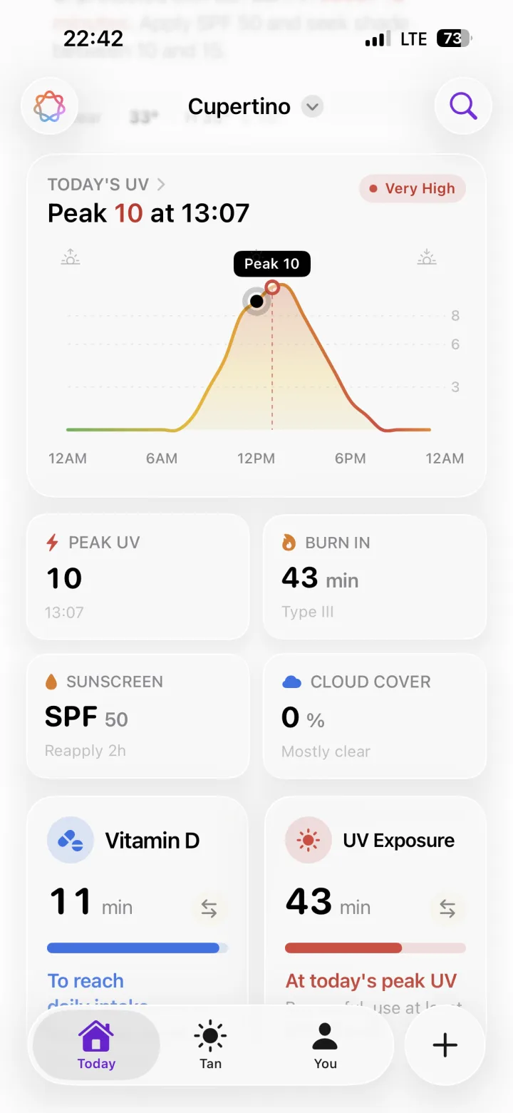 Suntic showing vitamin D and UV exposure tracking with Apple Health
